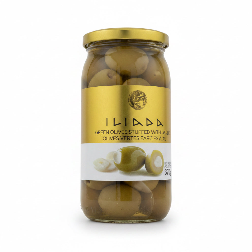 Green Olives Stuffed Garlic 370g (Iliada)