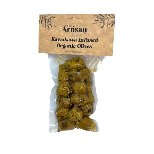 Kawakawa infused Organic green olives (Kiwi Artisan) 150g